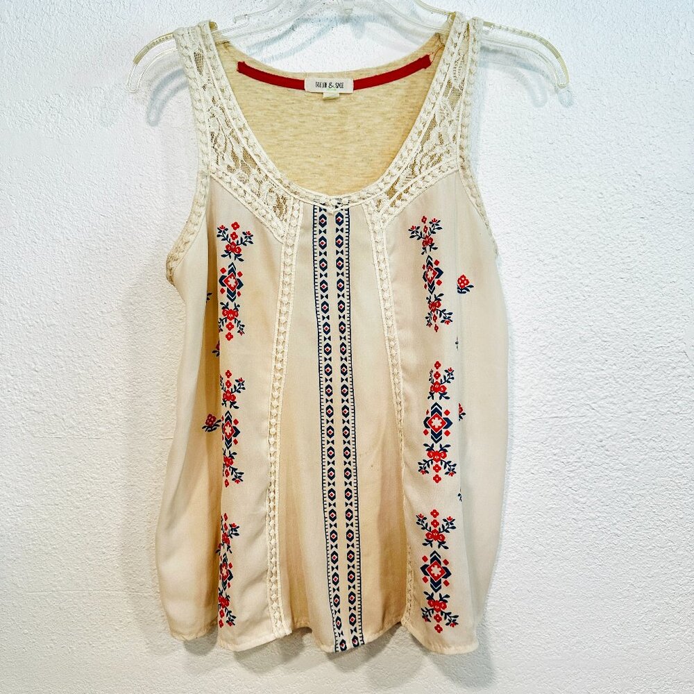 Taylor & Sage Sleeveless Boho Hippie Floral Tank Top Crochet Lace Womens Small